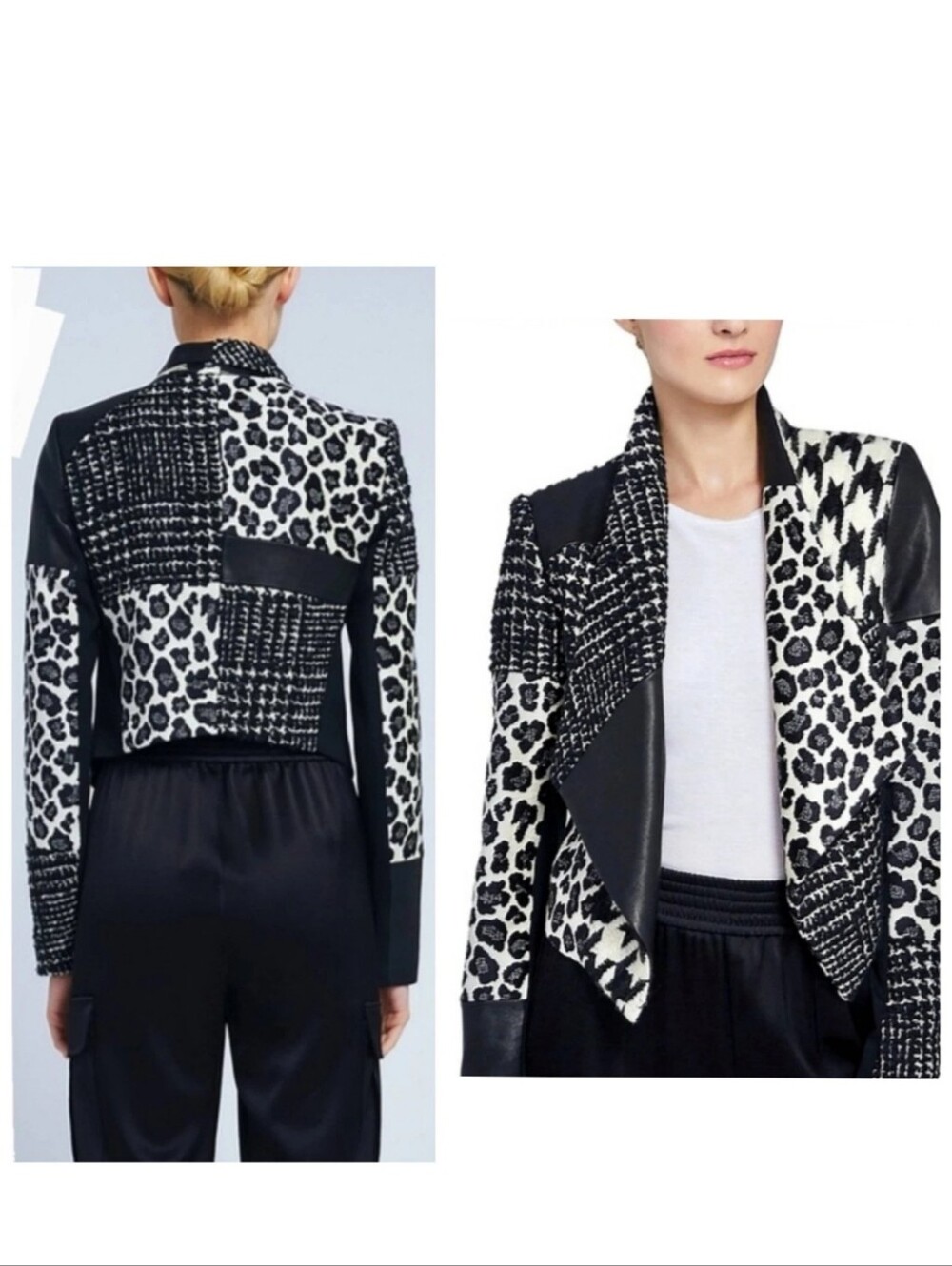 Alice + Olivia Harvey Leather Patchwork Draped Lapel Blazer Size Small $695